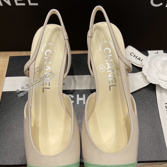 Chanel專櫃經典款女士涼鞋 香奈兒時尚sling back涼鞋平跟鞋6.5cm中跟鞋 dx2568